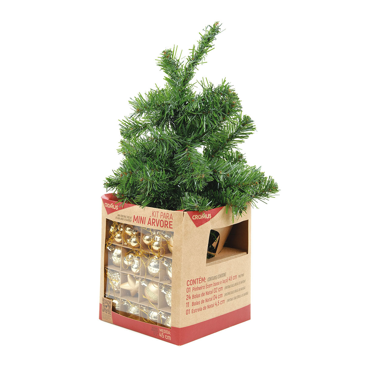 Árvore de Natal Decorada Verde 45cm com 36 Enfeites Dourados |