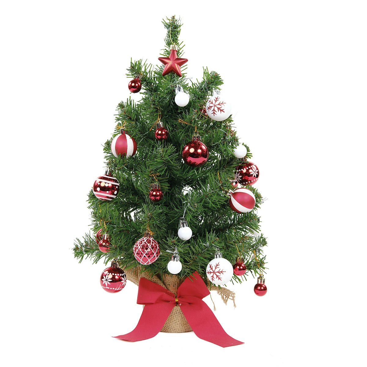 Árvore de Natal Verde 45cm com 36 Enfeites Vermelhos e Brancos |